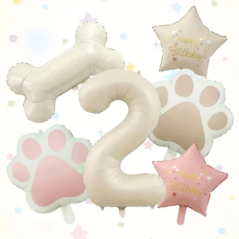 6 قطعة/المجموعة الحيوان باوتي الكلب القط باو الألومنيوم بالون 40 بوصة كريم الأبيض عدد 1-9 حفلة عيد ميلاد بالون للزينة استحمام الطفل