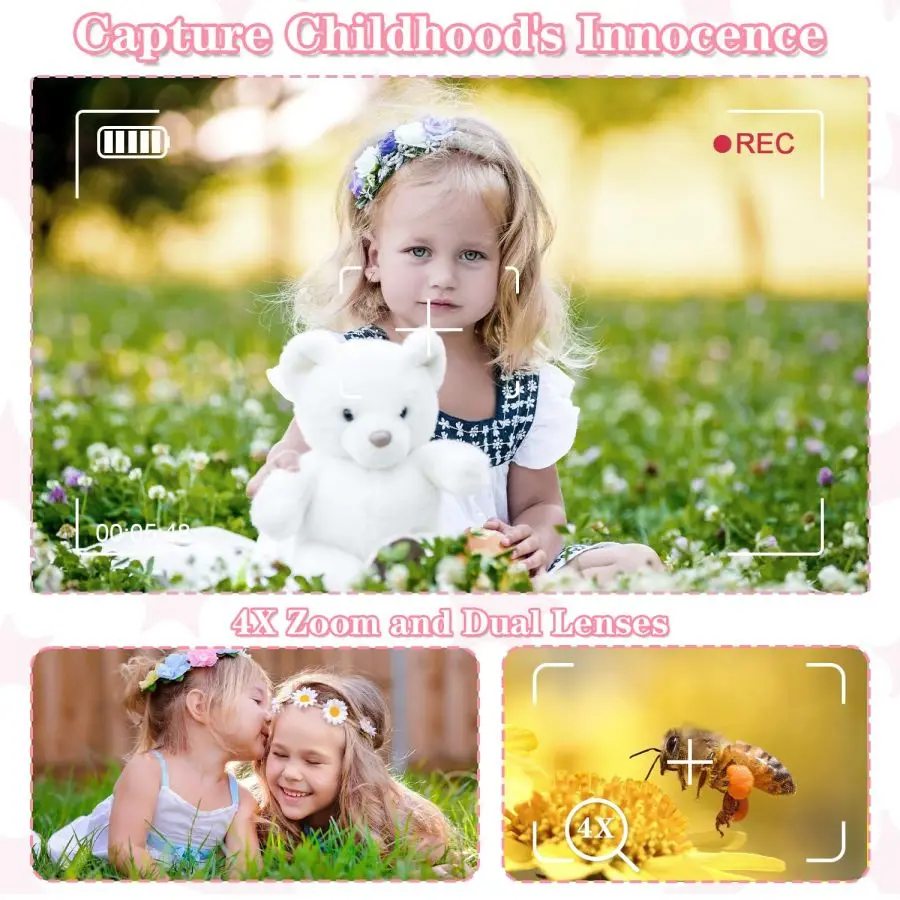 Kids Camera 1080P HD - TF Card Included, 20MP Dual Lens with Selfie Mode, Outdoor Adventure Toy for 5-12 Year Olds.