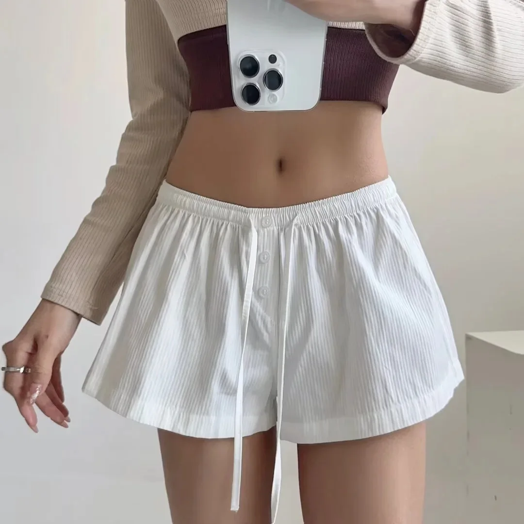 European and American women's summer New Shorts Solid Color Buttons Elastic Waist Casual Loose Shorts Loungewear wide-leg pants