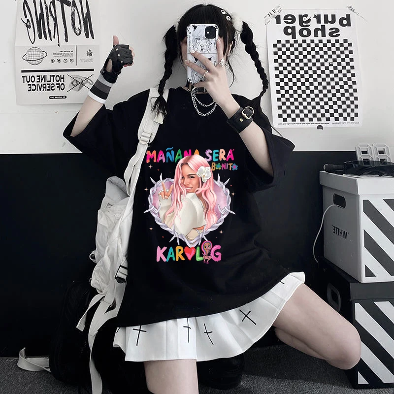 Summer Karol G Bichota O-Neck Cotton T Shirt Men Women Casual Kawaii Short Sleeve Tees Tops Streetwear Oversized y2k Top ropa