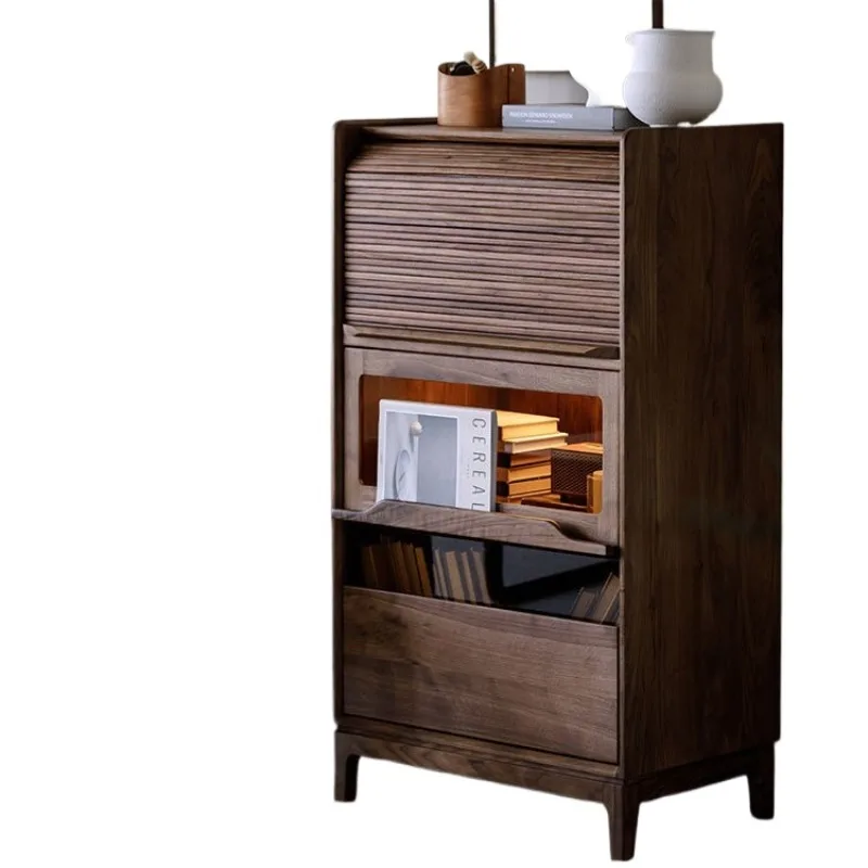 North American black walnut solid wood bookcase, TV, side cabinet, living room storage cabinet, modern simplicity