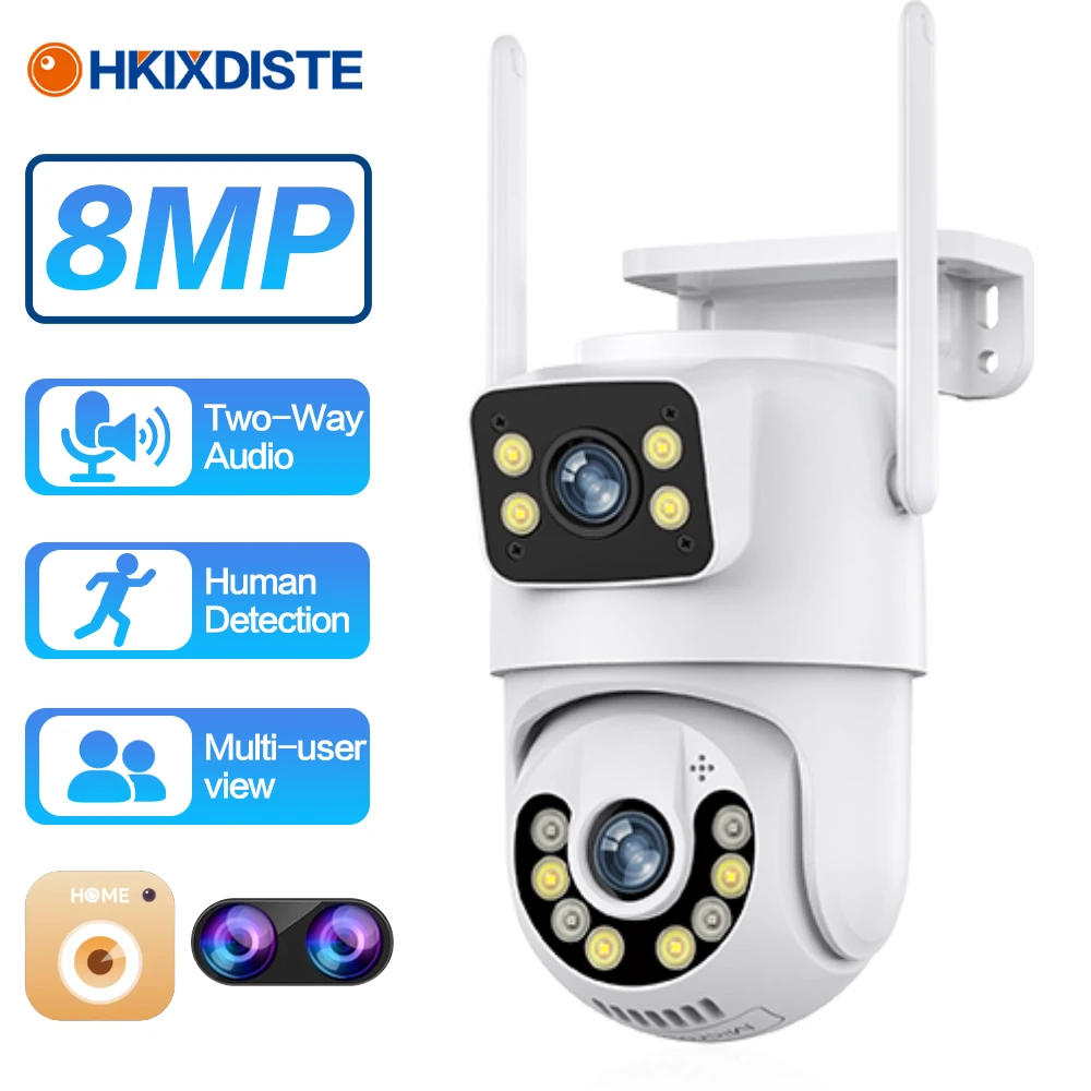 8MP 4K PTZ WiFi IP Camera Security Protection Dual Lens Screen Full Color Night Vision Auto Tracking CCTV Surveillance Camera