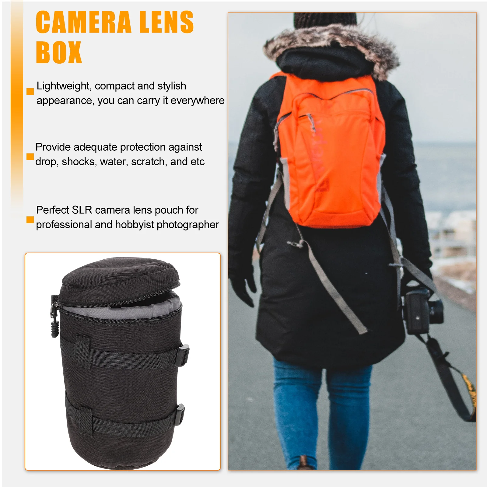 

Camera Lens Bag Premium PU Material Compact Lightweight Protective Shockproof Lens Case for Camera Accessory Storage