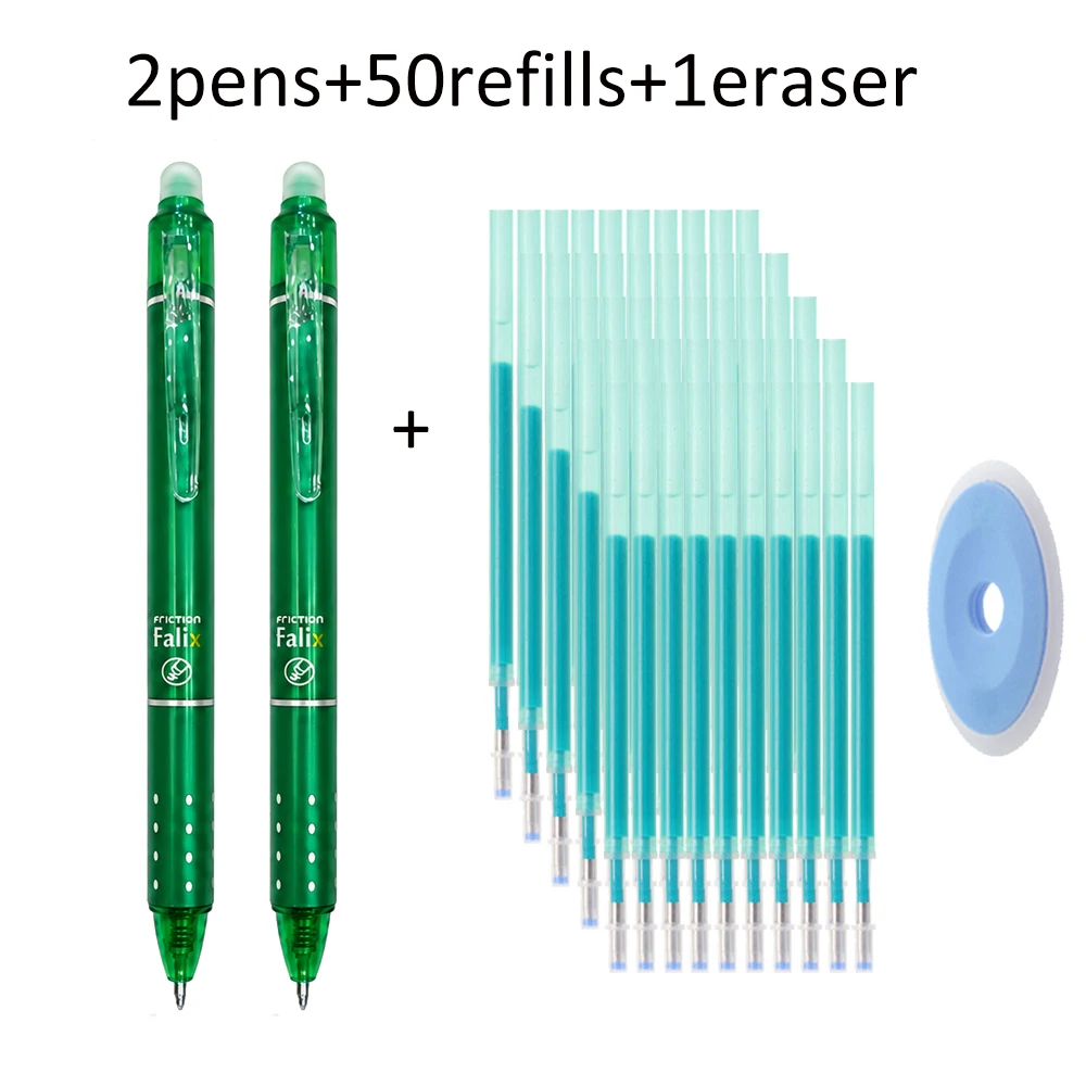 Set van 0,5 mm dikke, uitneembare, uitwisbare gelpennen met grote capaciteit, inclusief 50 navulinktpatronen en 1 gum, voor school, kantoor, schilderen en schrijfbenodigdheden.