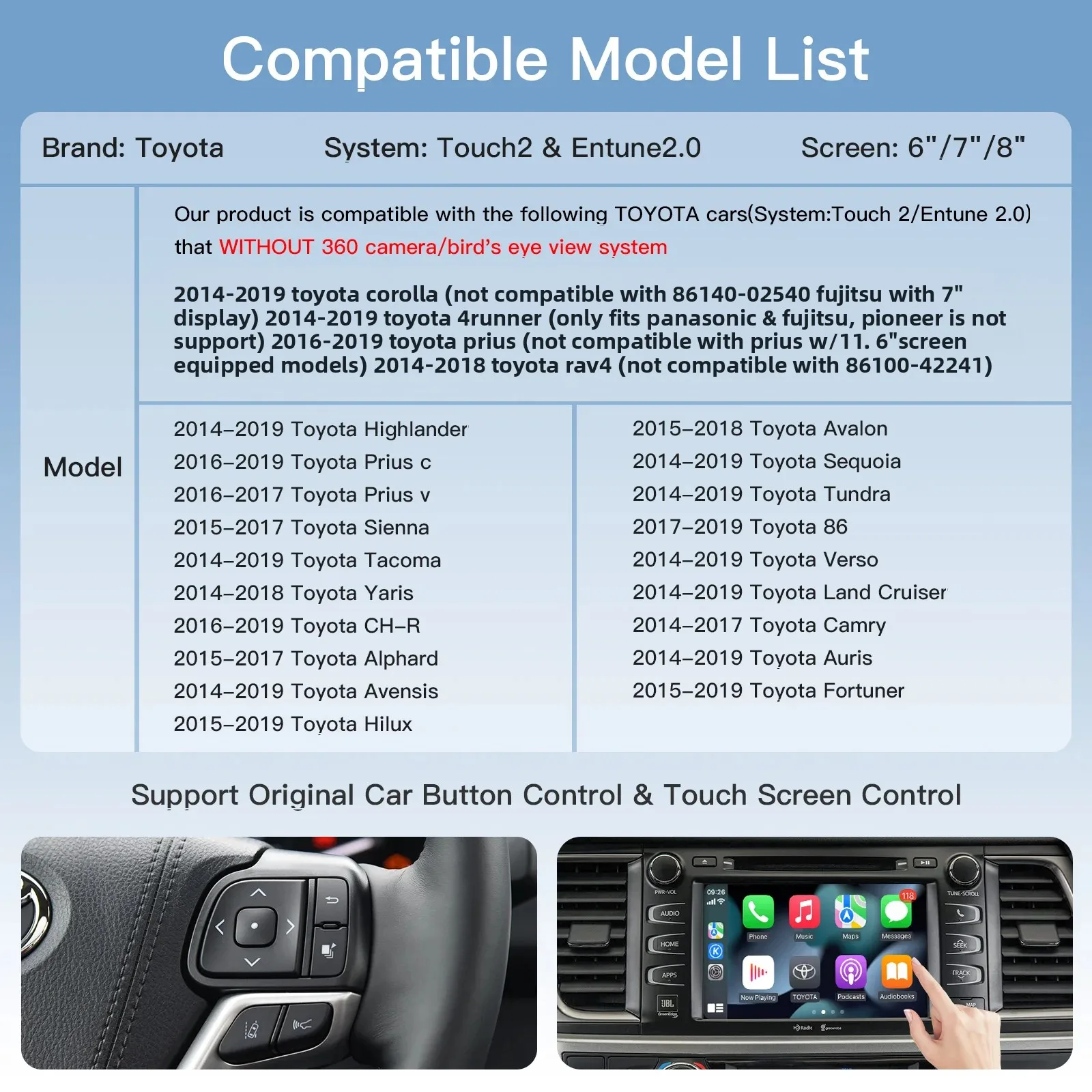 NEW Wireless Carplay Android Auto For TOYOTA CHR Corolla Camry Auris prius RAV4 Avensis Highlander Touch2 Entune 2.0 Car decoder