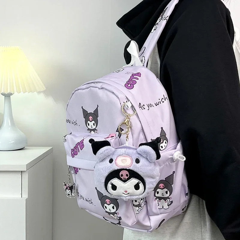 

Xiuya Kuromi Womens Backpack Cartoon Print Cute Fashion Small Backpacks Nylon Lightweight Casual Daily Luxury Female Kawaii Bag