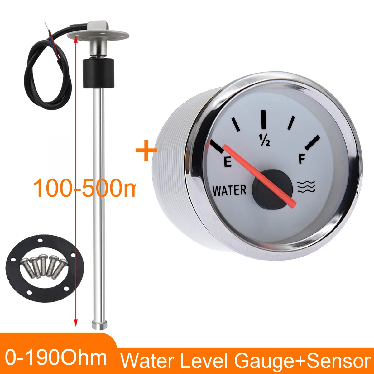 52mm Water Level Gauge + Water Level Sensor 0-190 ohm Water Gauge With Red Backlight Water Sending Unit For Marine Car Yacht