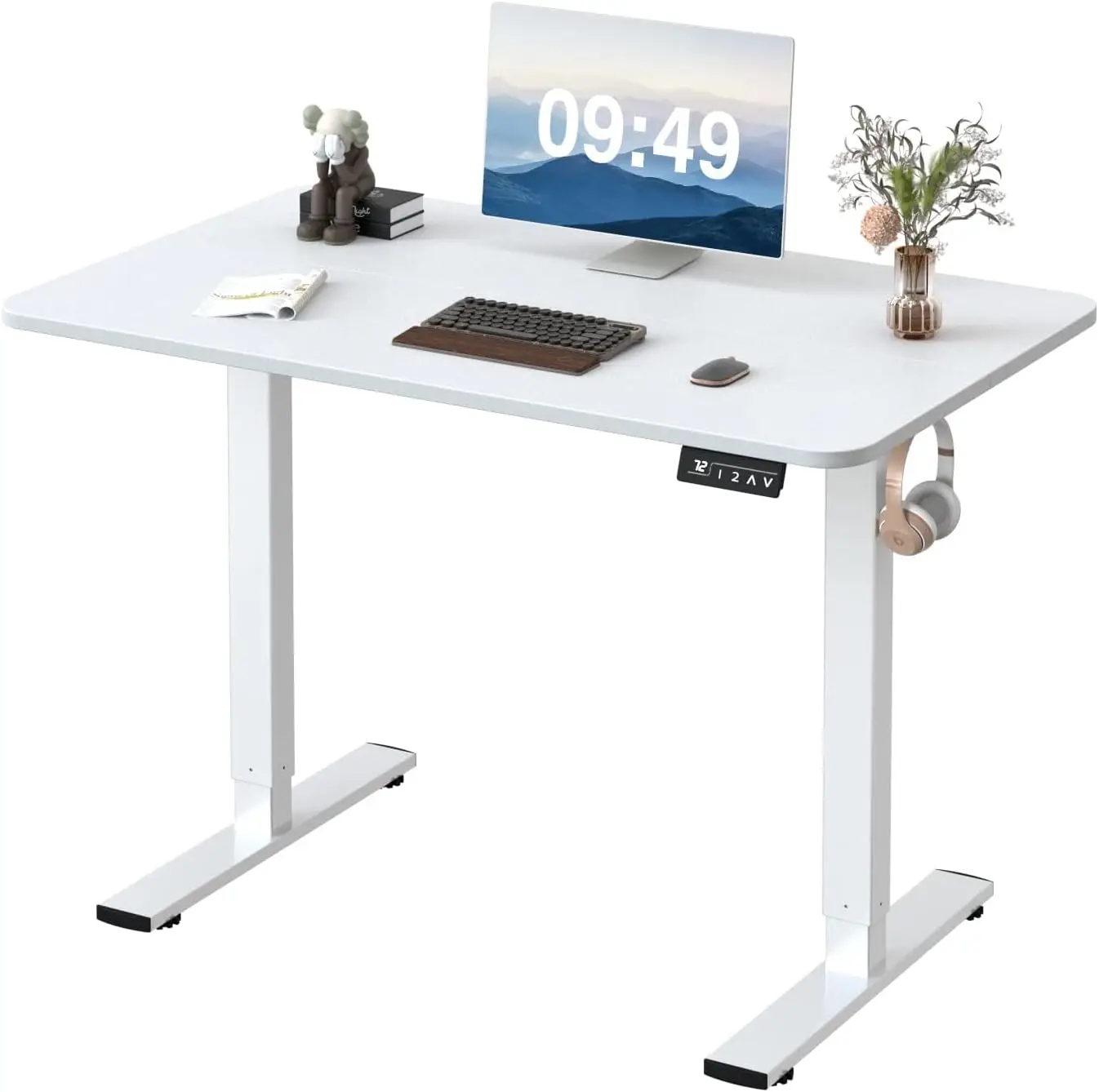 

Electric Height Adjustable Standing Desk, 40 x 24 Inches Large, Sit-Stand Up Computer Desk for Home Office with Memory Preset and T-Shaped Metal Bracket, White