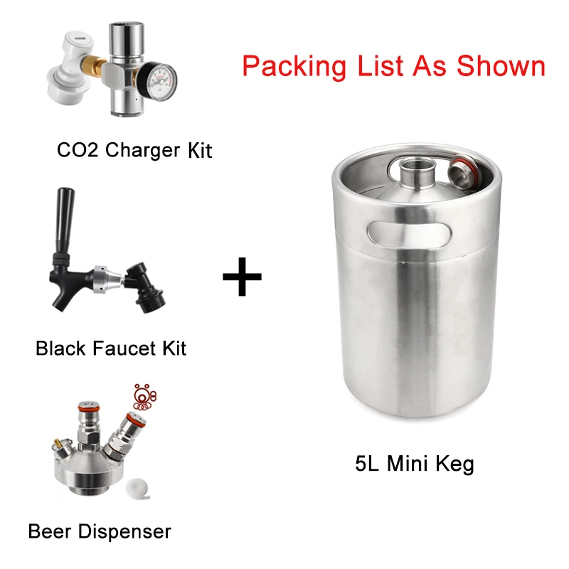 5L Mini Keg Beer Tap Faucet Dispenser Beer Keg Growler Spear with Ball Lock Disconnect Mini CO2 Charger Kit Carbonated Equipment