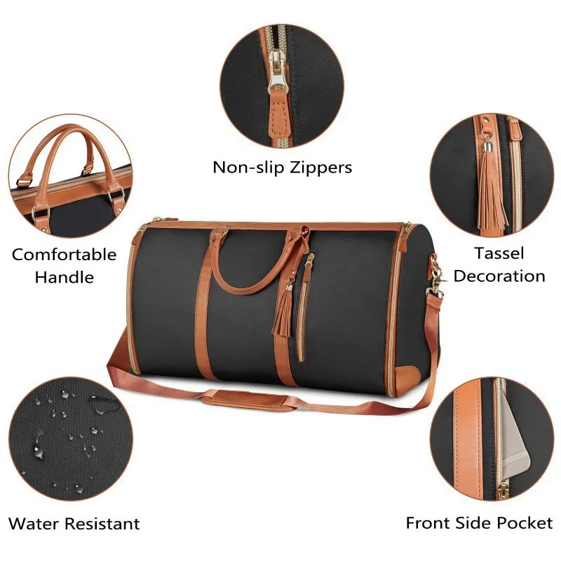 Carry-on Garment Bag Foldable PU Leather Women\'s Travel Convenient Carry-on Clothing Bags Hanging Suit Convertible Duffel Bag