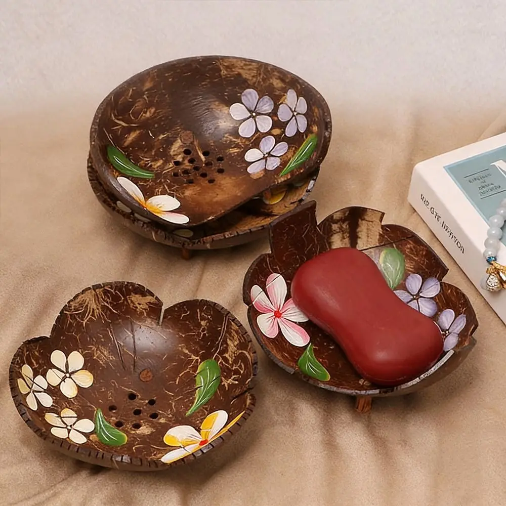 Creative Country Style Coconut Shell Bowl with Hole DIY Soap Box Storage Candy Dessert Bowl Ornaments