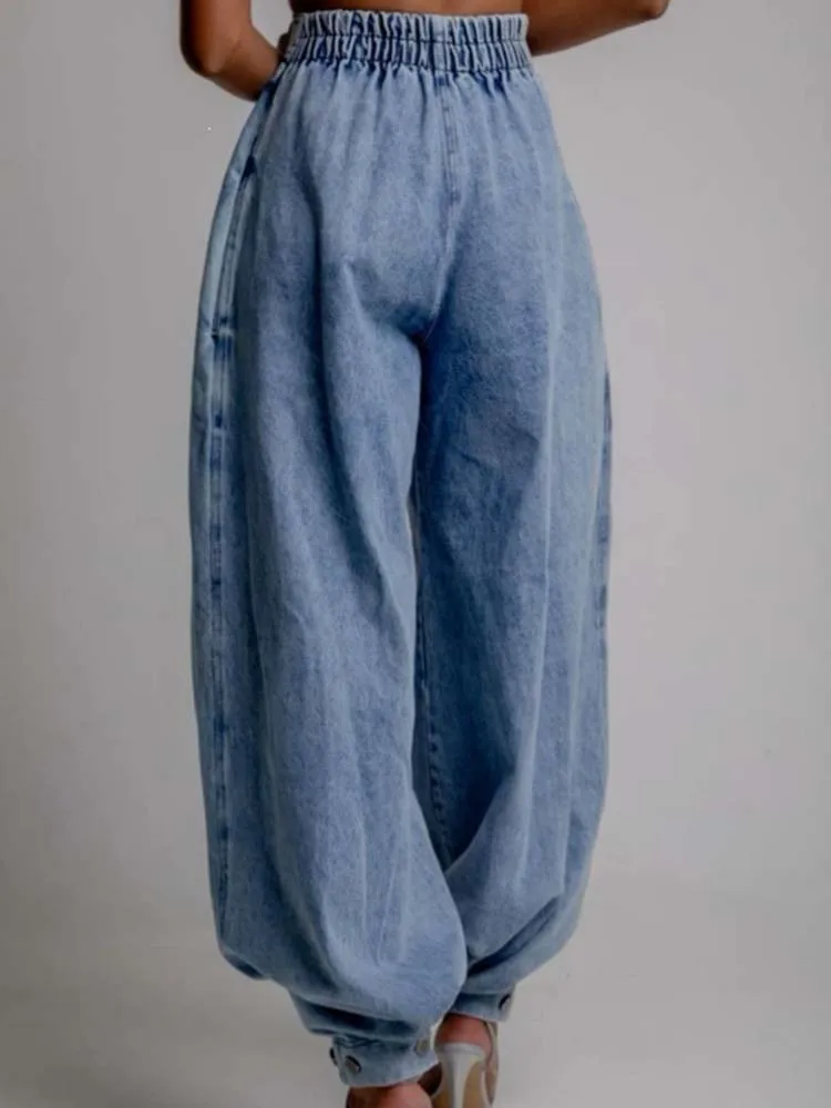 GG Women Y2k Spring and Autumn Denim Pants Causal High Waist Wide Leg Baggy Solid Color Trousers with Pockets Streetwear