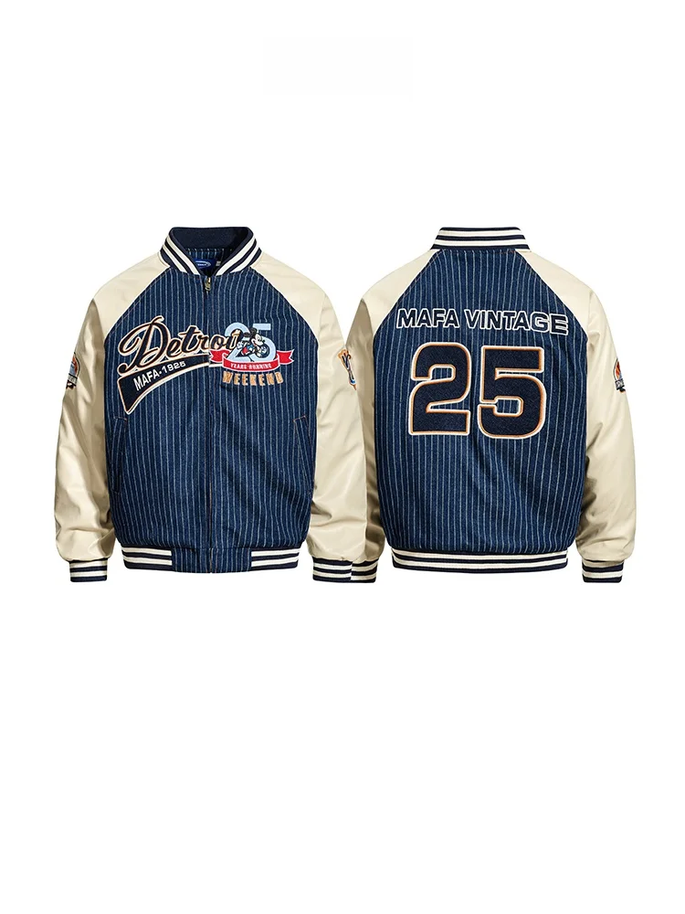 

Американский ретро-пиджак в полоску с вышивкой, хлопковая бейсбольная куртка, утепленная, в стиле колледж, для женщин