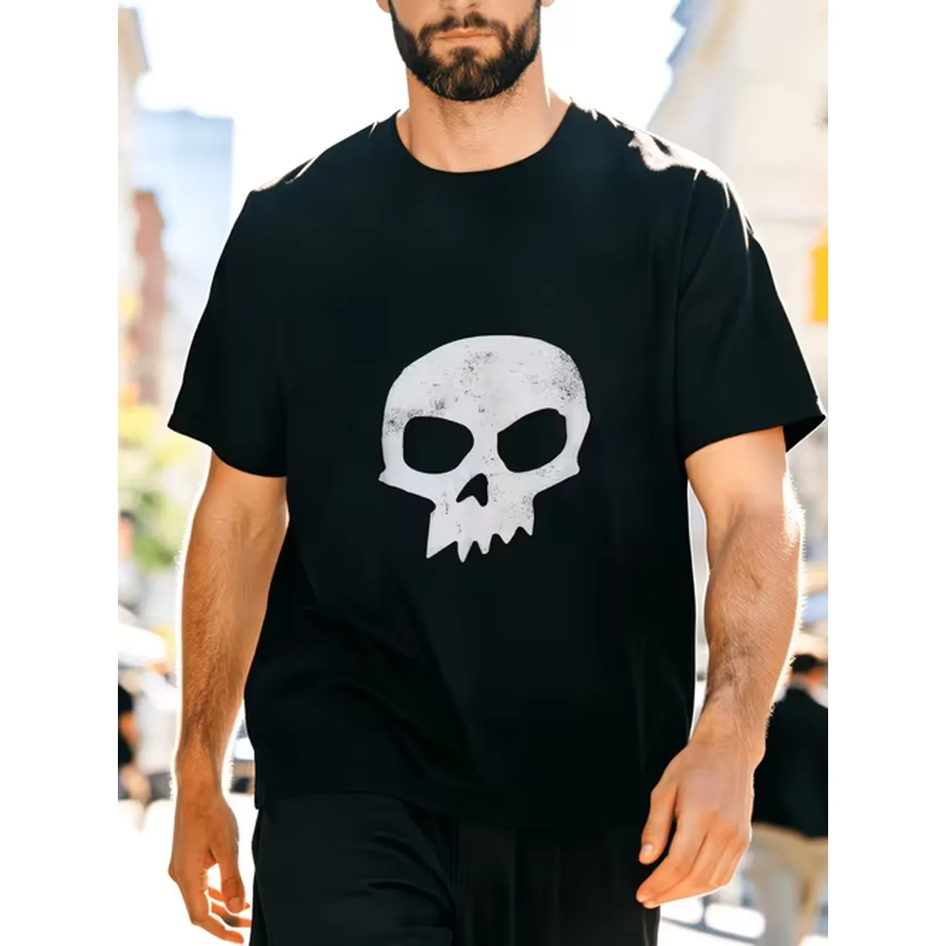 Mens Skull Print Black T Shirt 100 Cotton This Crewneck Top Is Machine Washable And Fade Resistant A Comfortable Casual Top Suitable For Family Daily Holiday Outfits And Street Fashion Styling