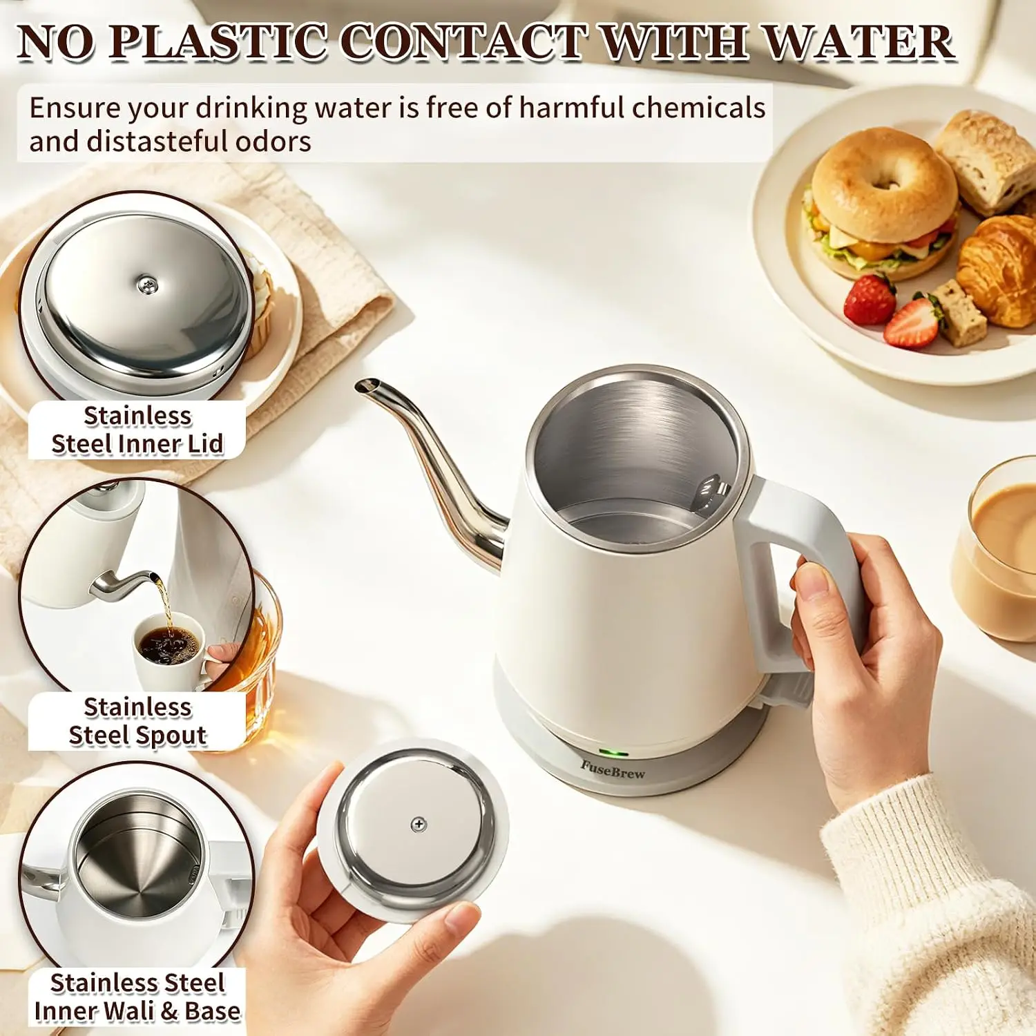 Gooseneck Electric Kettle 0.8L, 1200W Fast Boiling Stainless Steel – Auto Shut-Off, Precision Pour Over Kettle for Coffee & Tea,