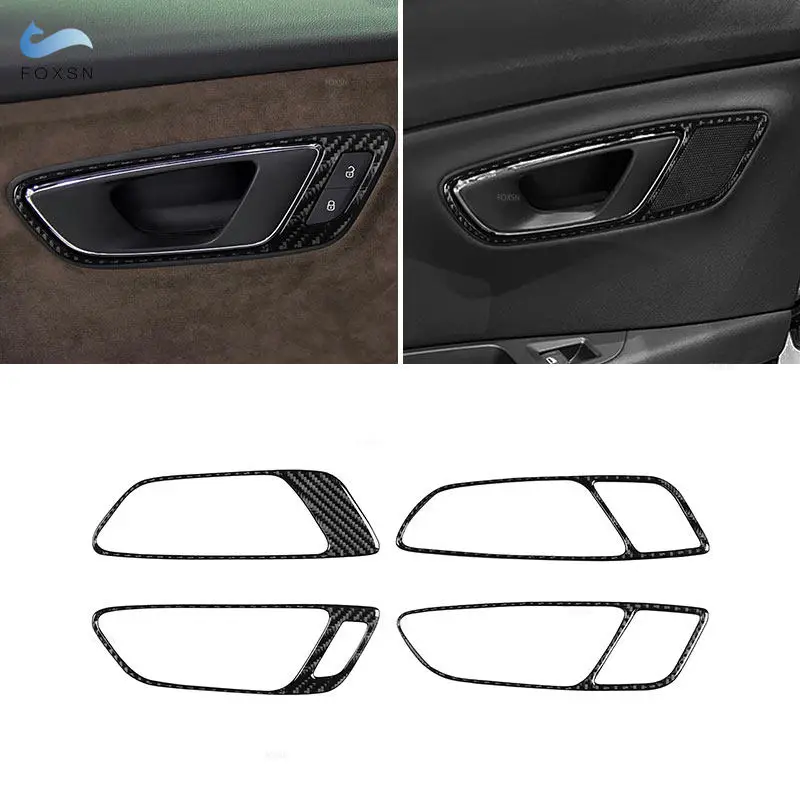 

For Seat Leon 2013 2014 2015 2016 2017 2018 2019 2020 Car Inner Accessories Door Handle Panel Carbon Fiber Trim Cover 4pcs