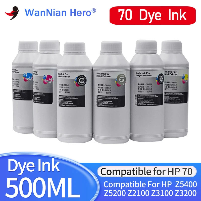 

500ML Dye Ink for HP 70 Ink Cartridge for HP Designjet Z5400 Z5200 Z2100 Z3100 Z3200 Printer Dye Ink hp70 Ink