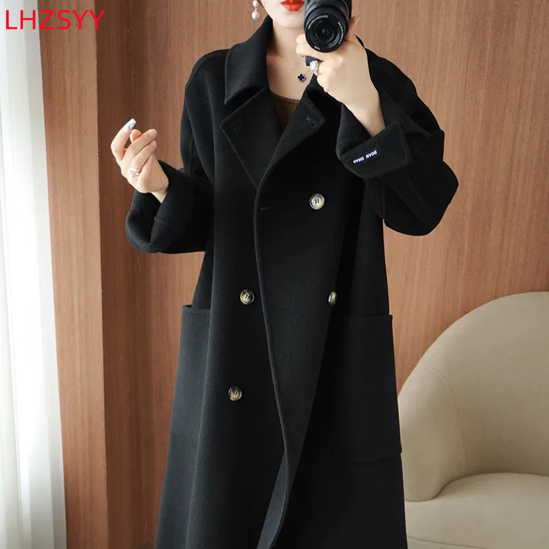 LHZSYY Double-Sided Cashmere Coat Ladies Long Jacket 2022 Autumn Winter New High-End Tops Pure Wool Cardigan Large Size Coat