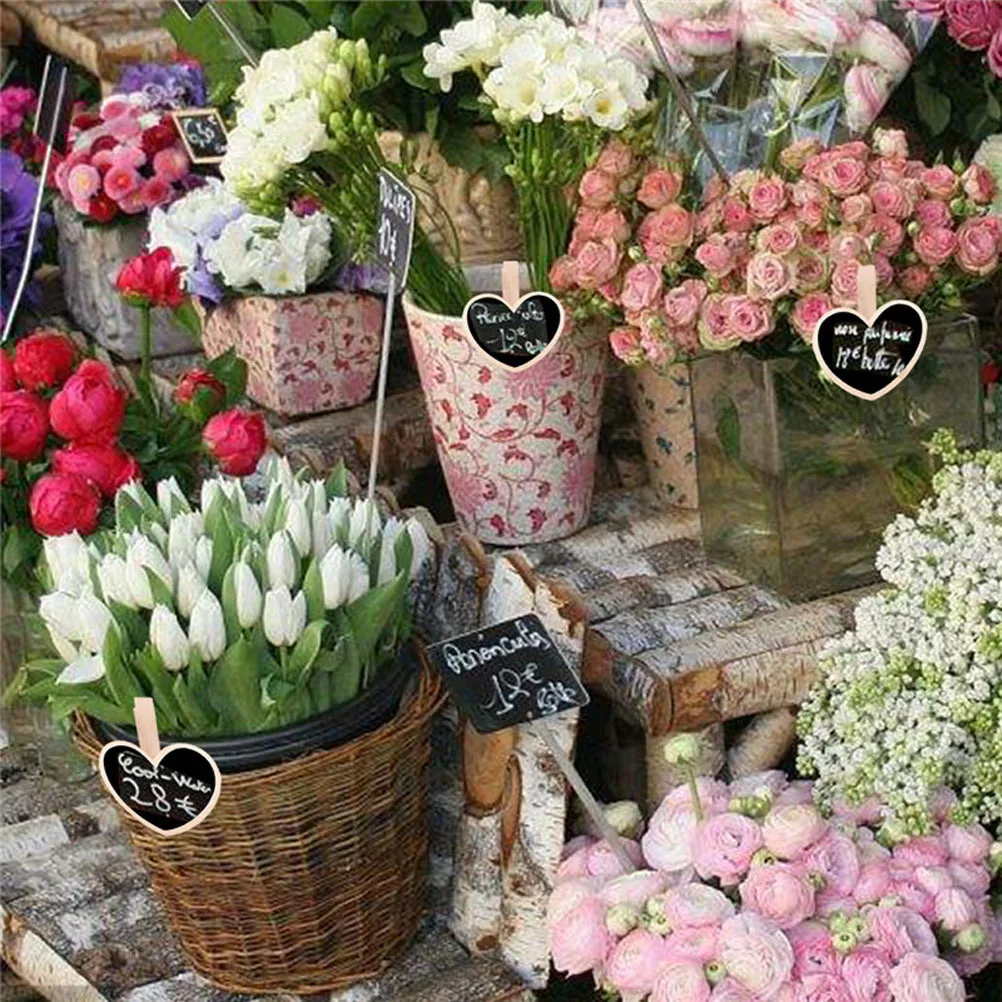 20Pcs Mini Blackboard Wooden Message Boards Clip Creative Wedding Party Chalkboard Sign Heart Square Shape Home Office Decor
