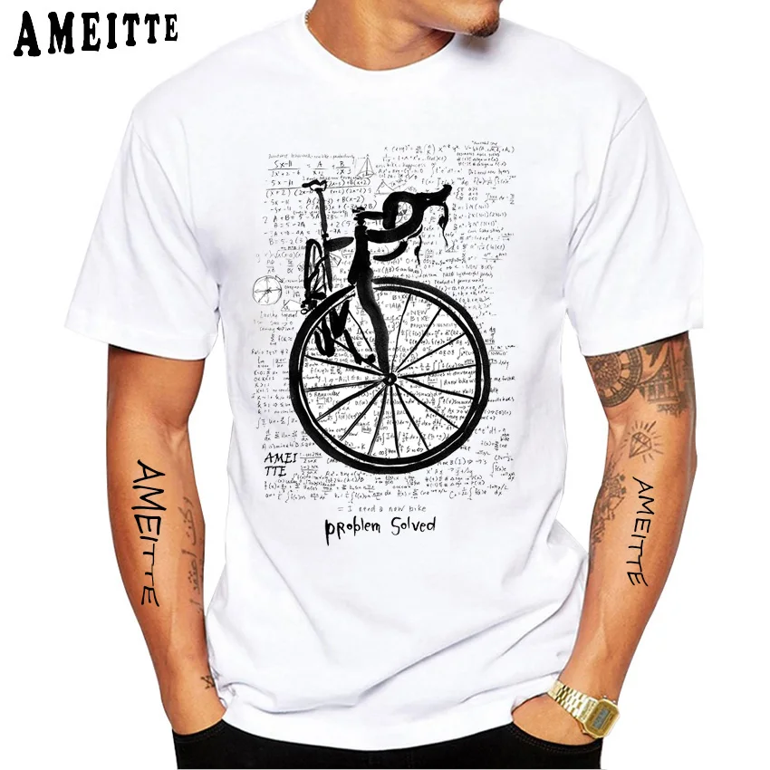 A Bicycle Geometry Problem Solved Print T-Shirt New Summer Men Short Sleeve Bike Sport Casual White Tops Hip Hop Boy Tees