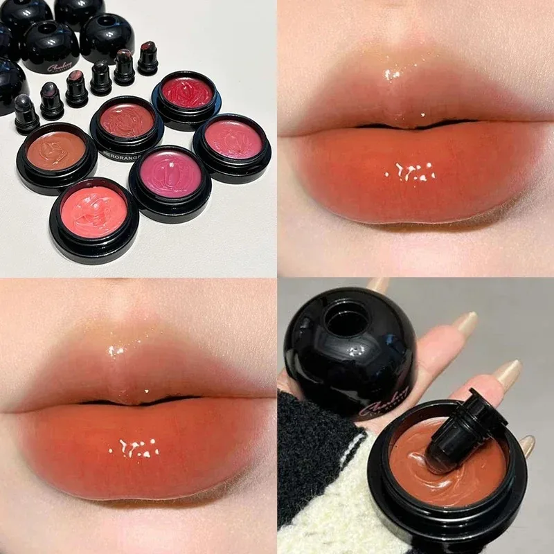 Jelly Rose Lip Tint Balm Solid Lip Gloss Care Moisturizing Oils Lighten Lines Lipstick Primer Korean Makeup with Silicone Brush