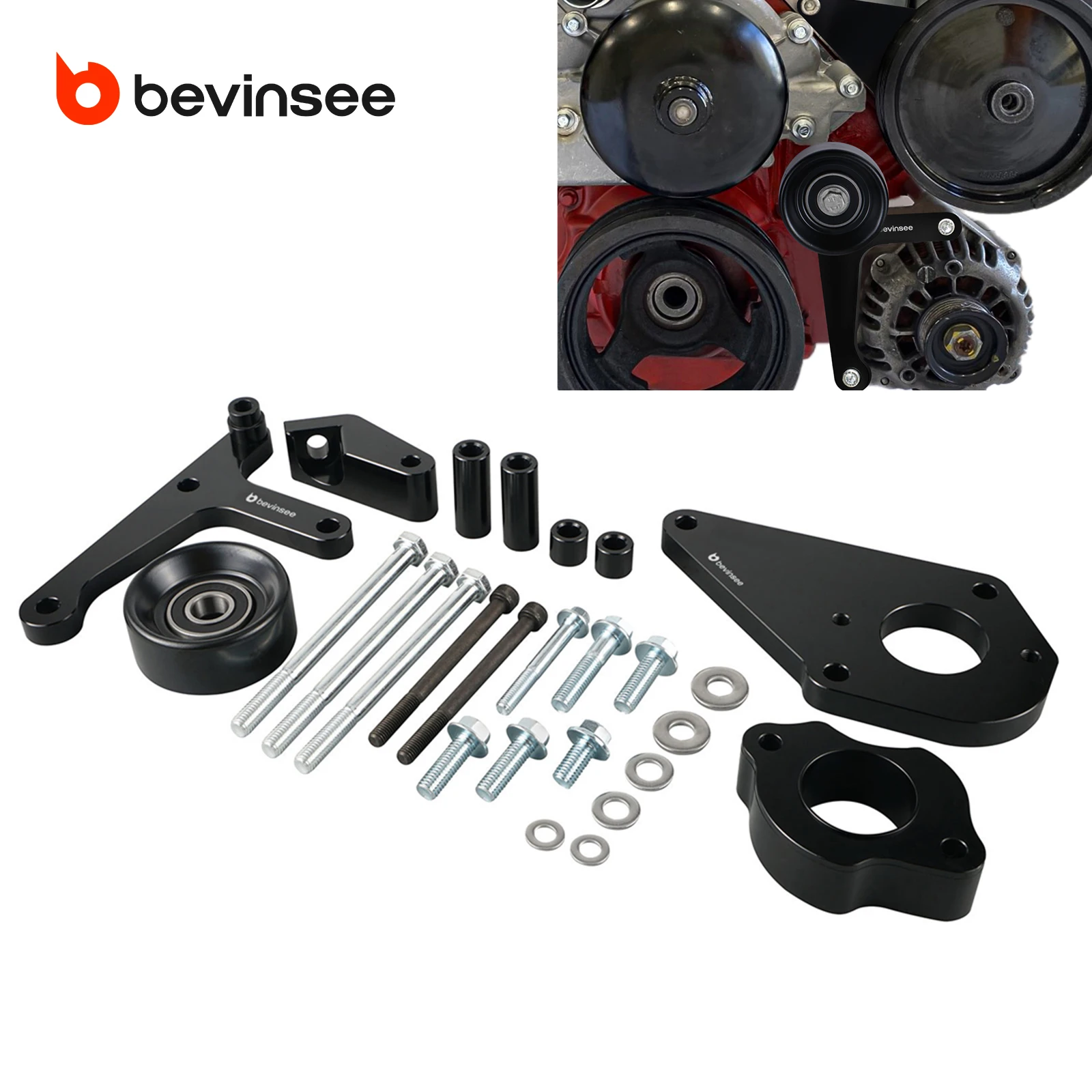 

BEVINSEE Aluminum Power Steering & Alternator Low Mount Bracket Kit for LSX LS1