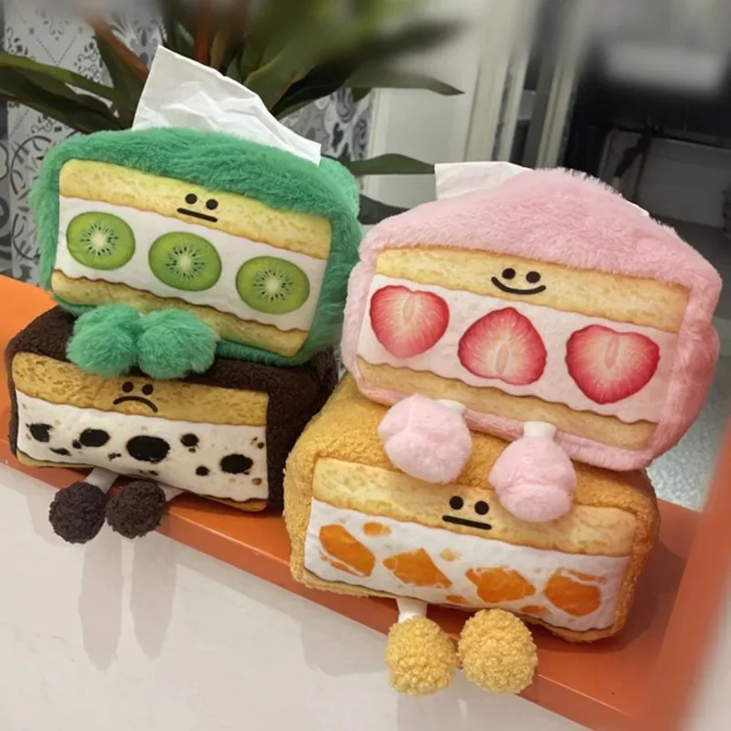 

Cake Fruit Pen Bag Y2K Kawaii Japan Sandwich Roll Tissue Box Strawberry Cartoon Plush Ins Tissue Organizer Large Capacity Wallet