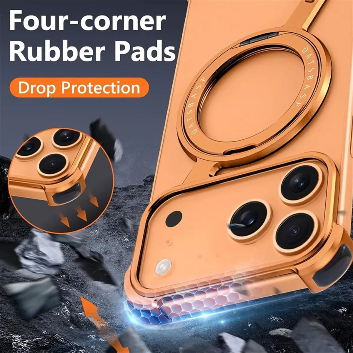 Metal Case for 17 Pro Max, Slim Frameless Aluminum Alloy Bumper with Ring Holder Magnetic Stand