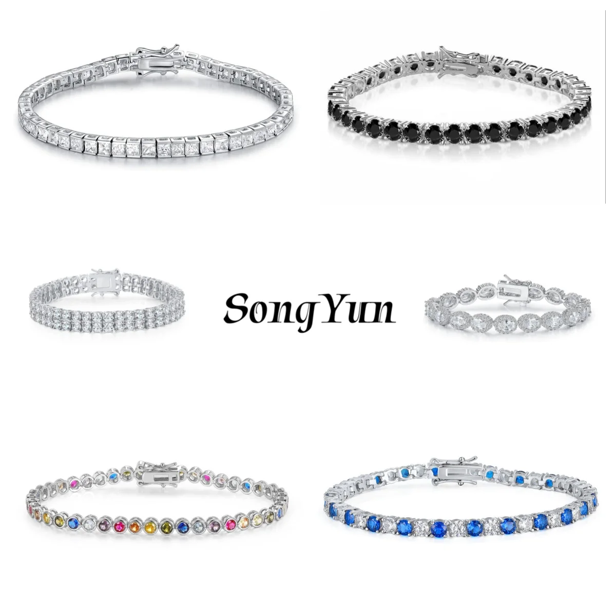 

SY Luxury Jewelry 925 Sterling Silver Bracelet 18K Gold Plated Bangle White Gemstones Tennis Chain Bracelets For Women Jewelry