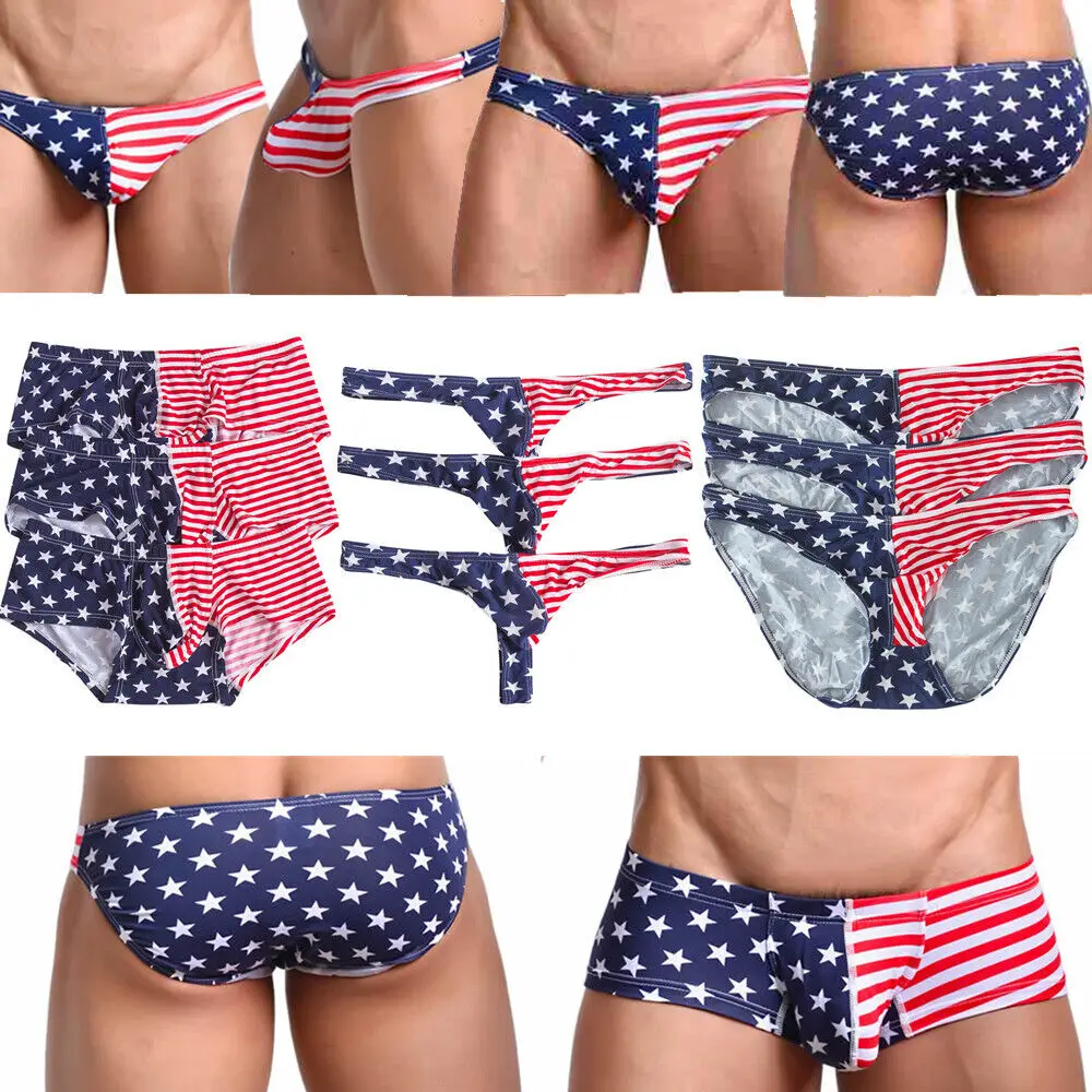 Men's Sexy Underwear Bikini Cotton USA Flag Low Waist Briefs Underpants  Penis Pouch Fashion Hot Underwear 3PCS Sexy Mens Briefs