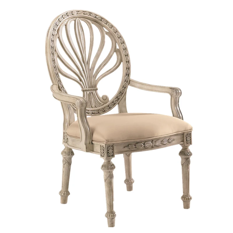 Antique Carved Dining Chair Rural Retro Old Solid Wood Carved Round Back Chair Villa Clubhouse Customization
