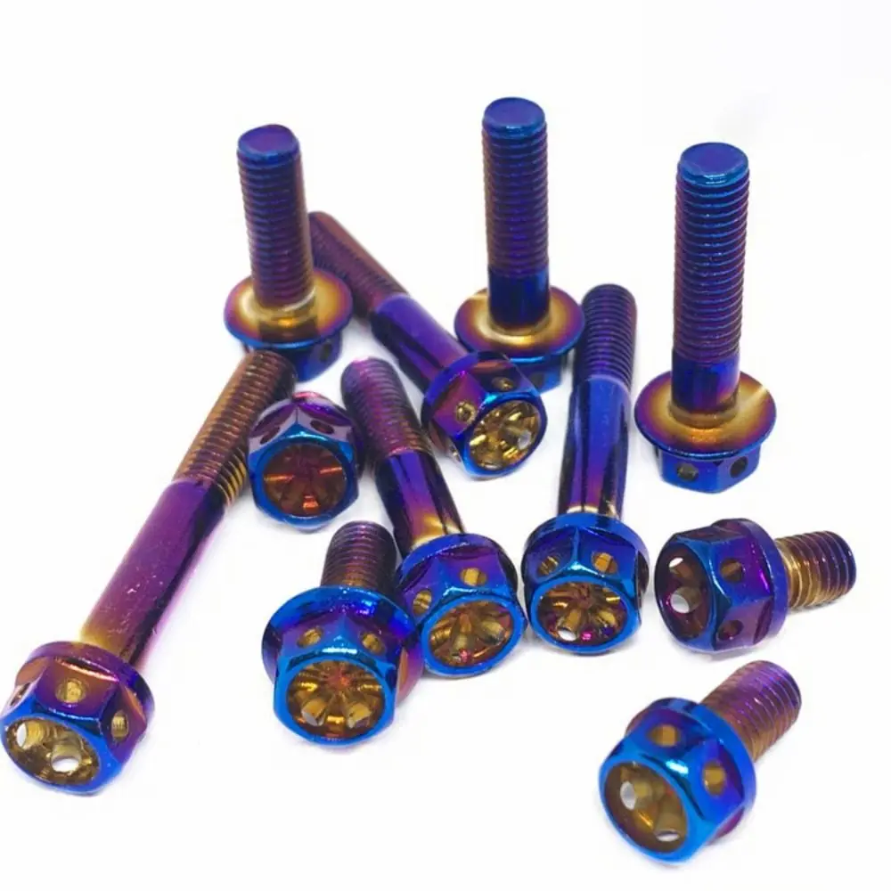 High Quality M6 Titanium Bolt 10/15/20/25/30/35/40/45/50/60 With Drilled Holes Hex Head Screws Blue Titanium Screws Motorcycle