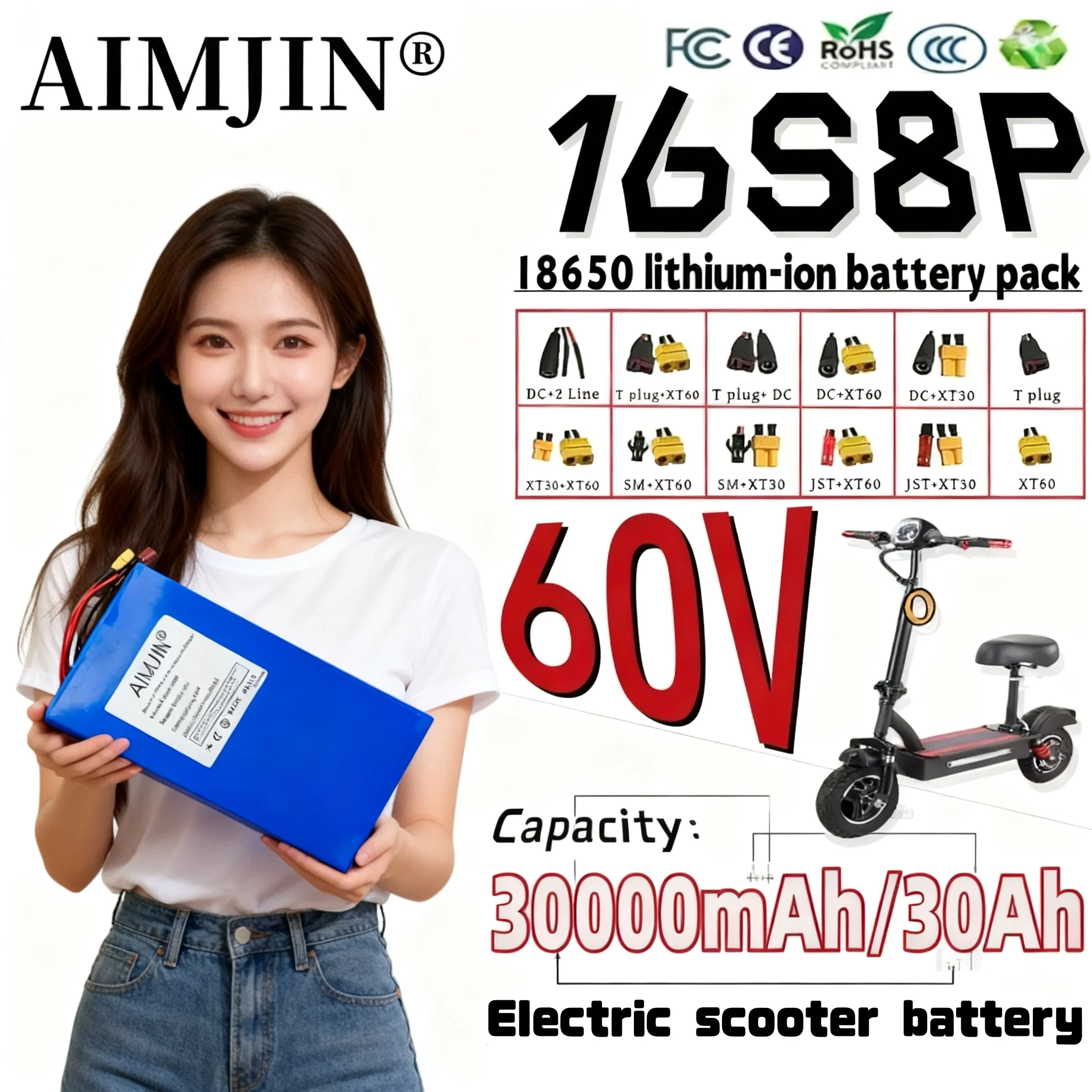 

30000mAh 16S8P High-power 60V Li-ion Battery Pack Rechargeable Battery High-capacity 30Ah With BMS Suitable For Electric Scooter