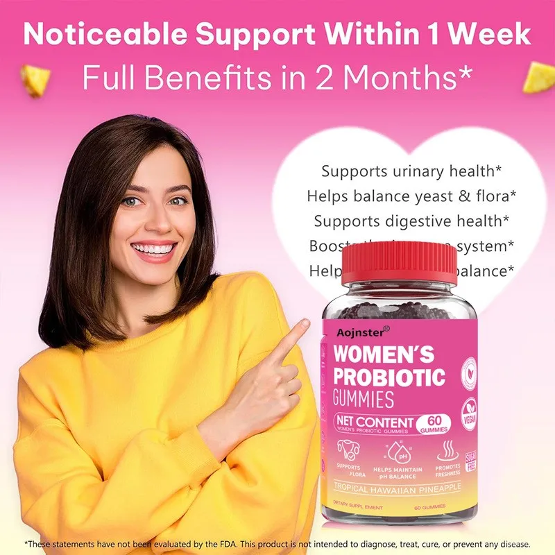 Women's Probiotic Gummies | 60 Count | Feminine Health & pH Balance | Tropical Hawaiian Pineapple Flavor