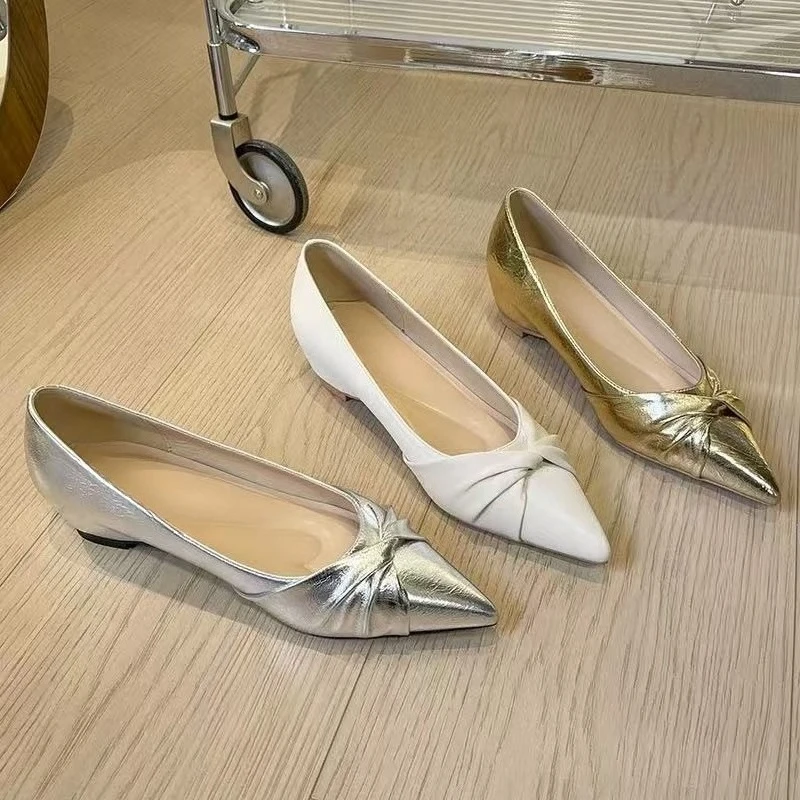 

French Temperament Shallow Single Shoes Women's New Kink Inside High Wedge Pointed Toe Versatile Flat Shoes for Women
