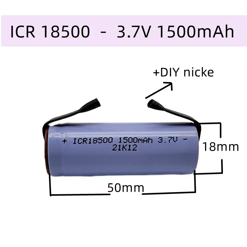 Batterie Li-Ion Rechargeable 18500, 3.7V 1500mAh, légère et de grande capacité, + feuille de Nickel à faire soi-même