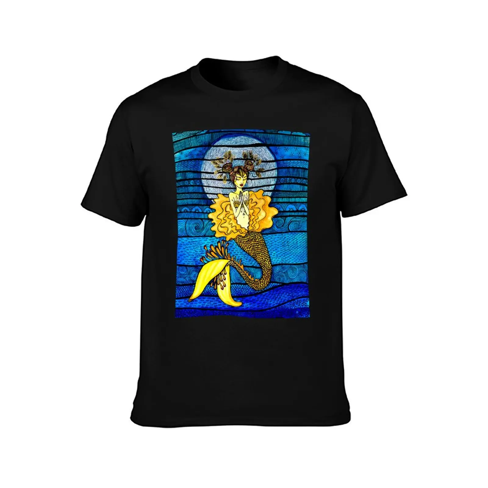 Sunny Prayer Mermaid T-Shirt Summer Casual Cotton Tee Oversized Streetwear Tops Vintage Graphic Print Loose Fit Short Sleeve