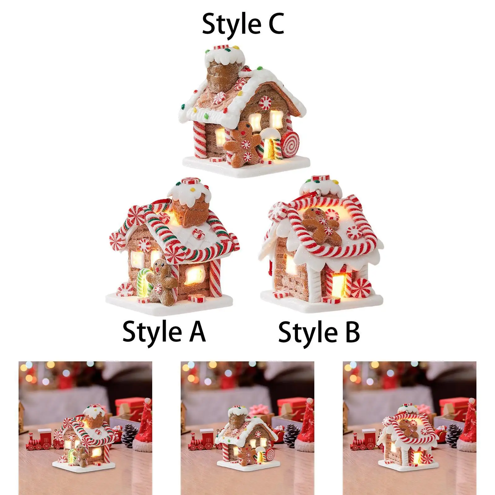 Ciondolo con statuetta di edificio natalizio illuminato, decorazione per albero di Natale, ciondolo con ciondolo, goccia per ufficio, ghirlanda interna, ghirlanda, centro commerciale, festival