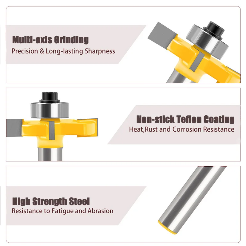 8 mm Shank Ball Bearing T Shape Router Bit 4 Flute Alloy Grooving Cutter Wood Trimmer Accessories