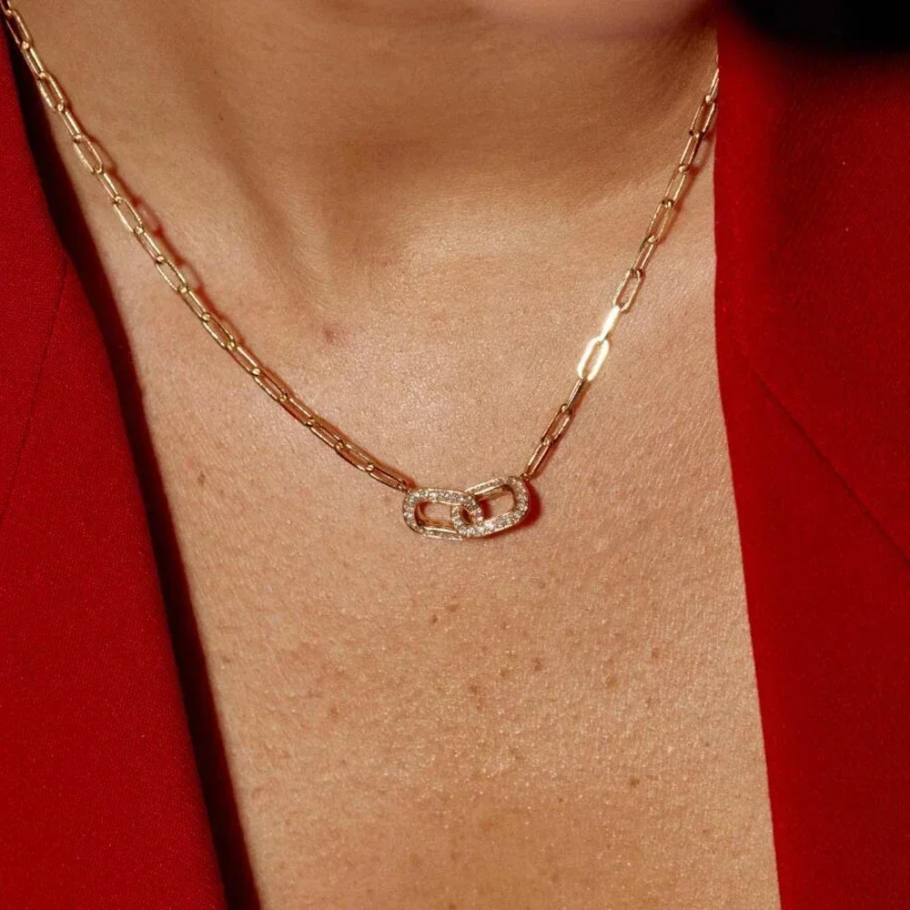 2025 Delicate 925 Sterling Silver Fashion Women Paper Clip Chain Geometric Rectangle Link Chain CZ Simple Charm Necklace Jewelry