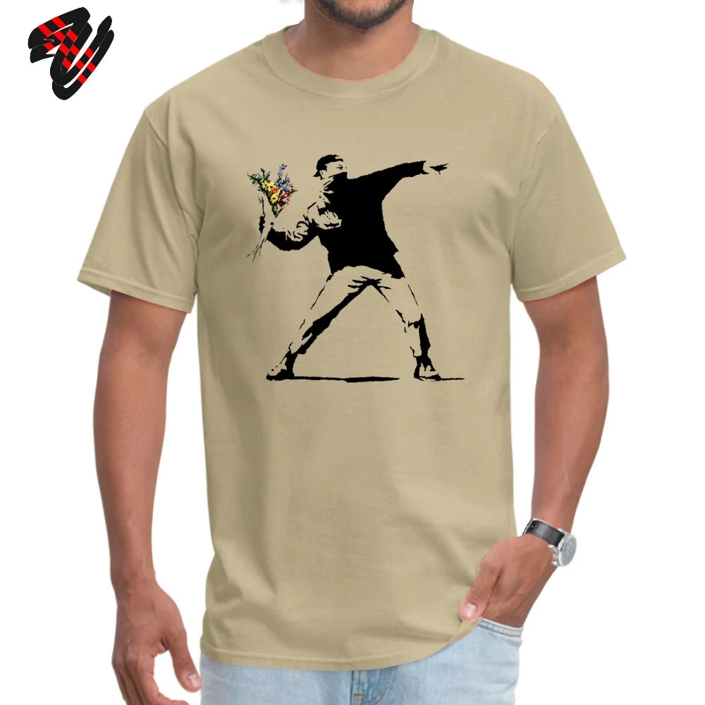 Swag Banksy Flower Thrower T Shirts 100% Cotton Fabric Men Tshirt Mens T-shirts Novelty Street Art Designer Rebel Tees Oversize