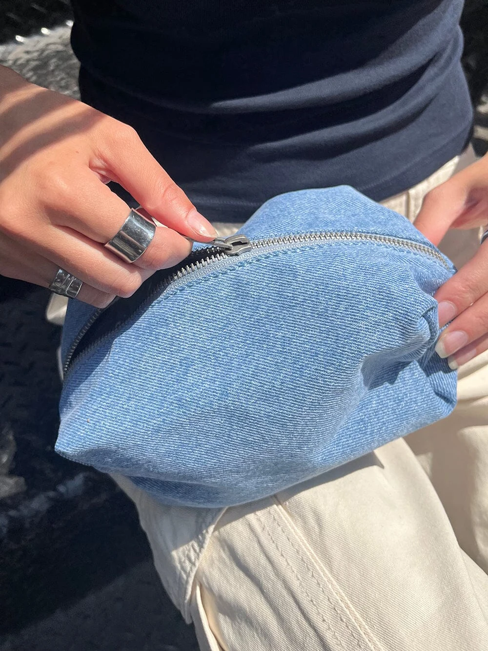 女性用ヴィンテージデニムメイクアップバッグ,学生用ペンシルバッグ,単色,ジッパー,カジュアル,シンプル,ソフト,高品質,ミニバッグ,y2k,ブルー,新品