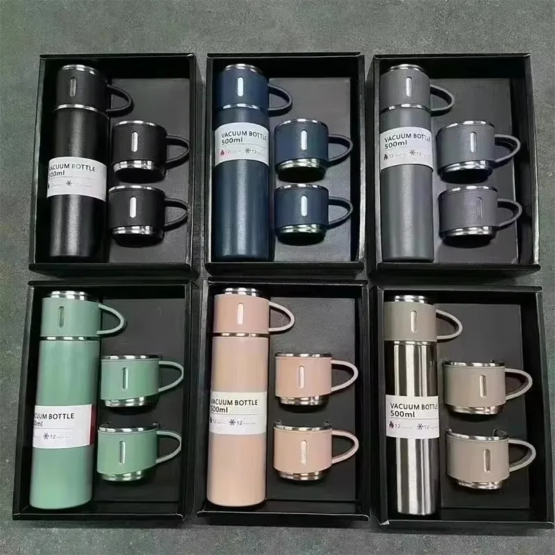 

500ML 304 Stainless Steel Vacuum Insulated Bottle Gift Set Office Business Style Coffee Mug Thermos Bottle Portable Flask Carafe