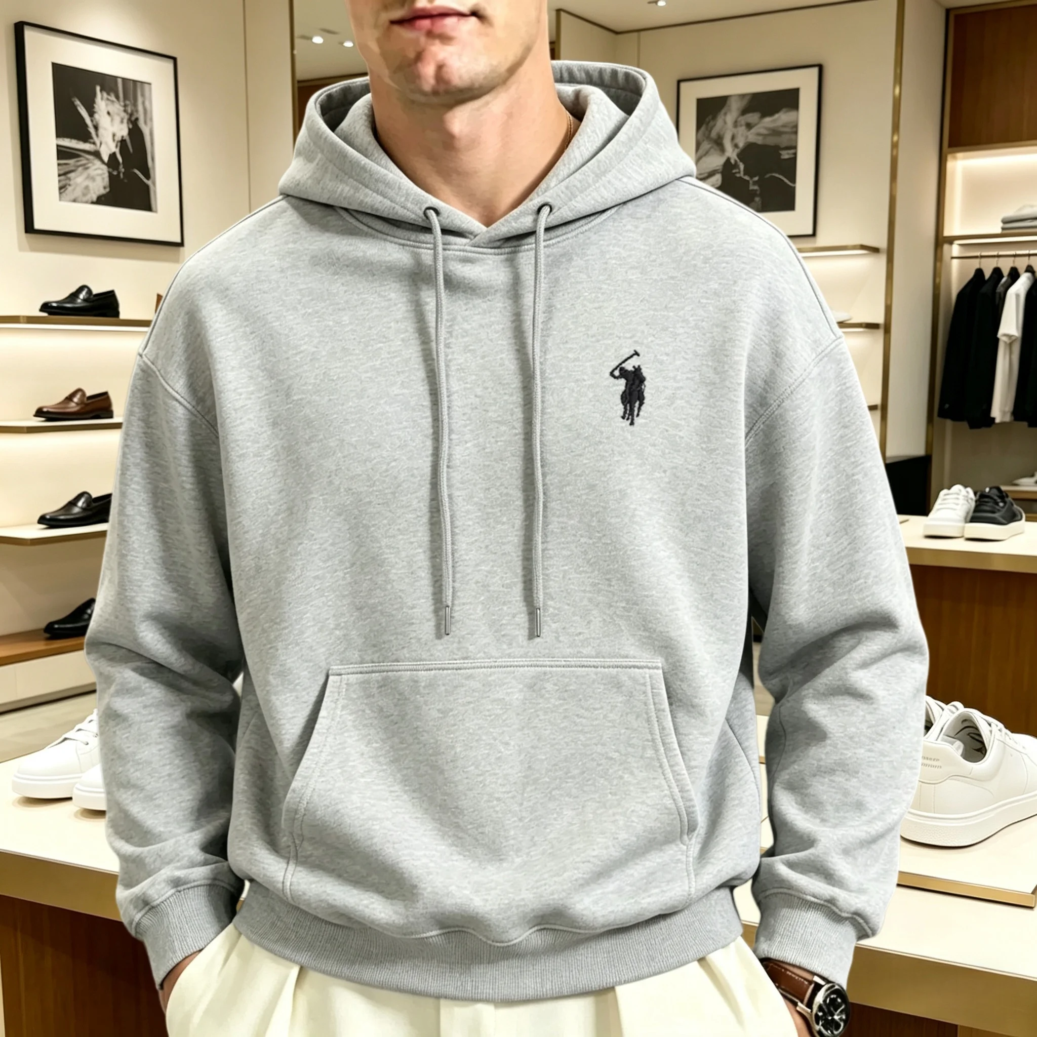 2026 heavyweight Korean style loose hooded sweatshirt men women long sleeved autumn high-end brand embroidered boutique pullover