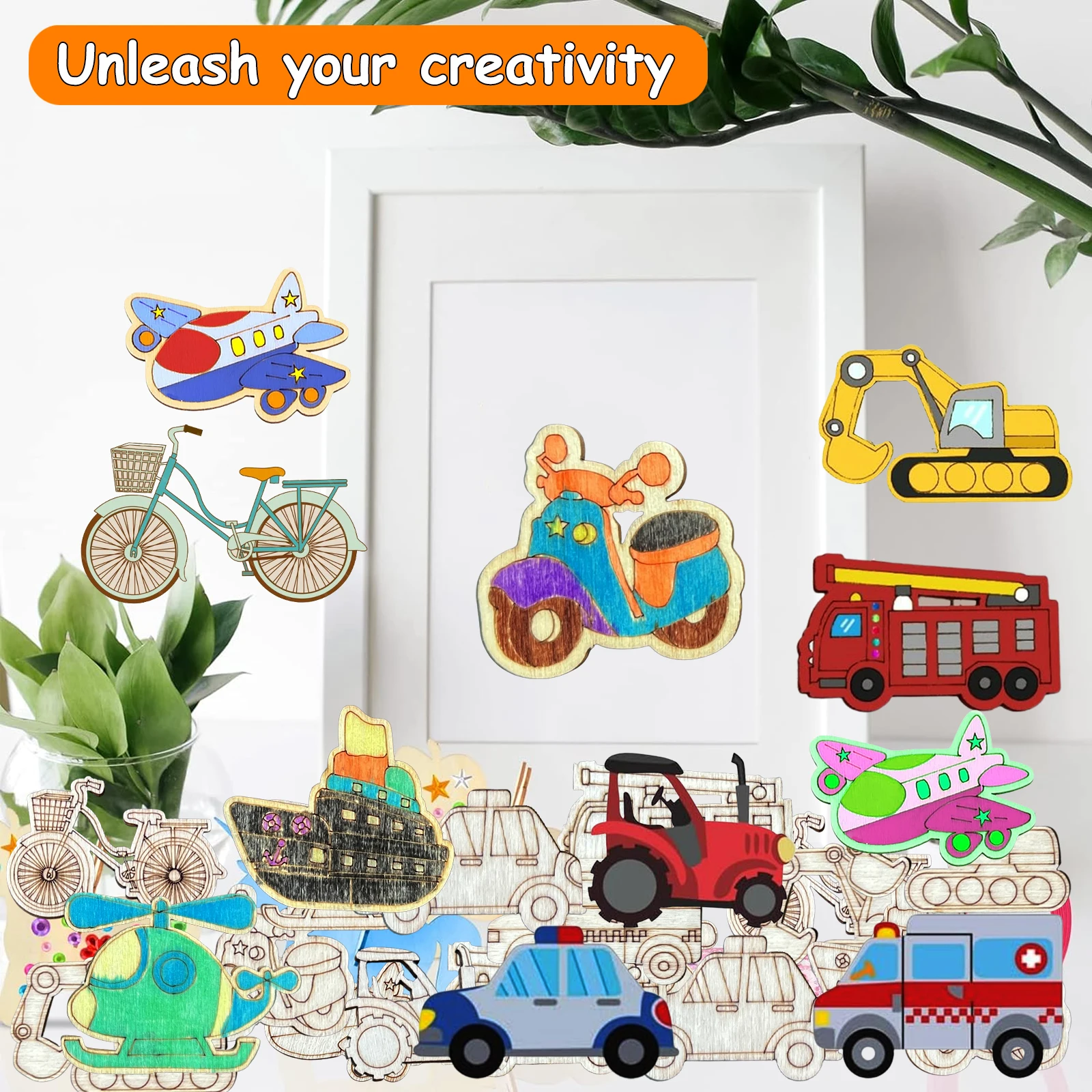 30 peças de artesanato em madeira para carros, transporte, transporte e festas de aniversário, adequado para artesanato artesanal diy por meninas