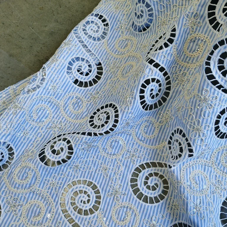 New color-woven laser embroidered fabric with hollow floral bead and sequin embroidery dress fabric designer sewing