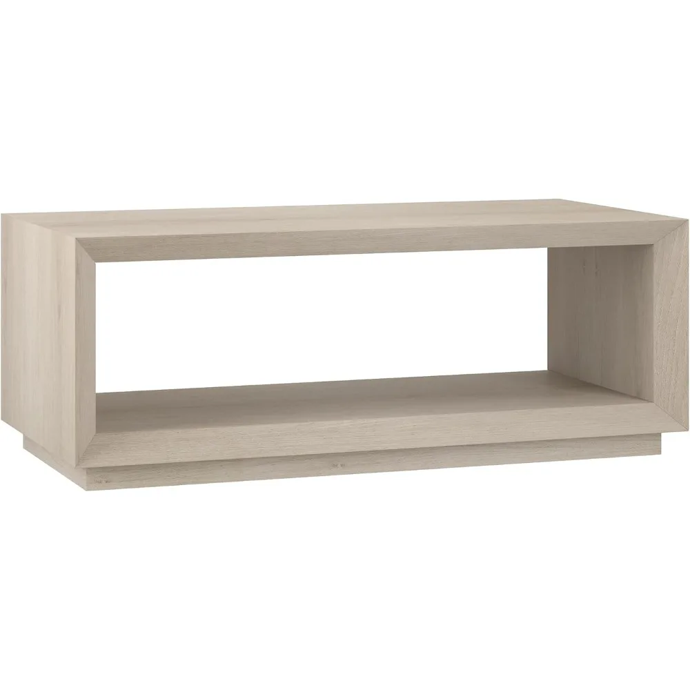 48 Rectangular Coffee Table With Open Storage Shelf For Living Room, Family Room, Or Office, Alder White