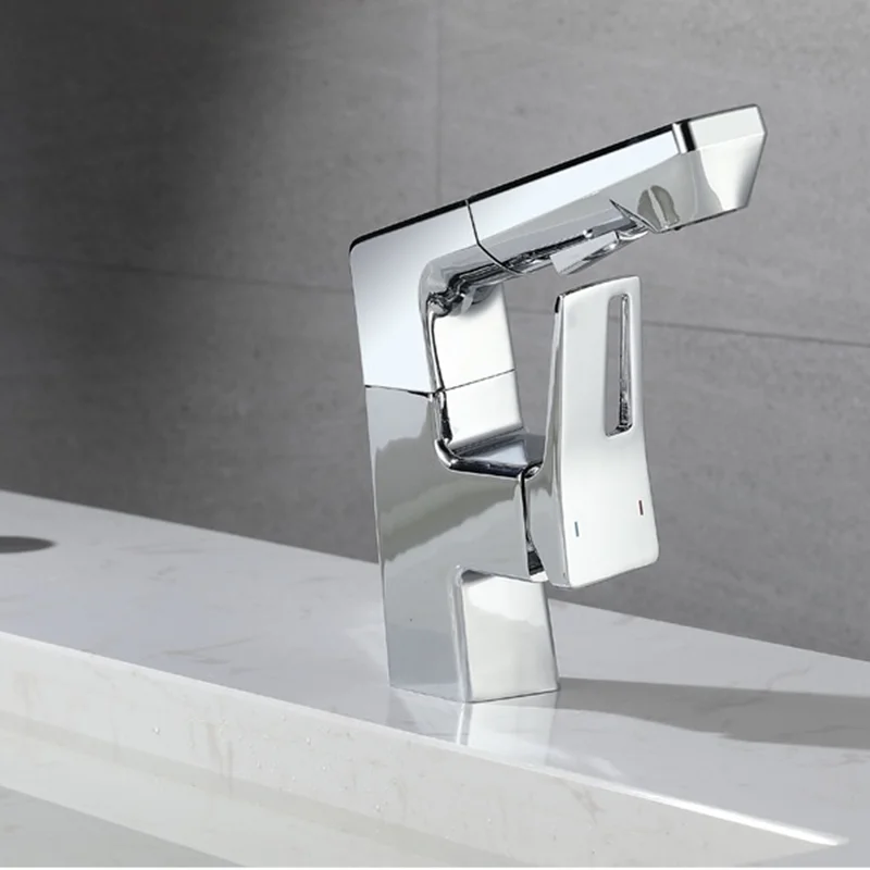 Chrome Swivel Pull-out Household Cold and Hot Water Switch Basin Faucets Washbasin Countertop Basin Bathroom Cabinet Metal Taps