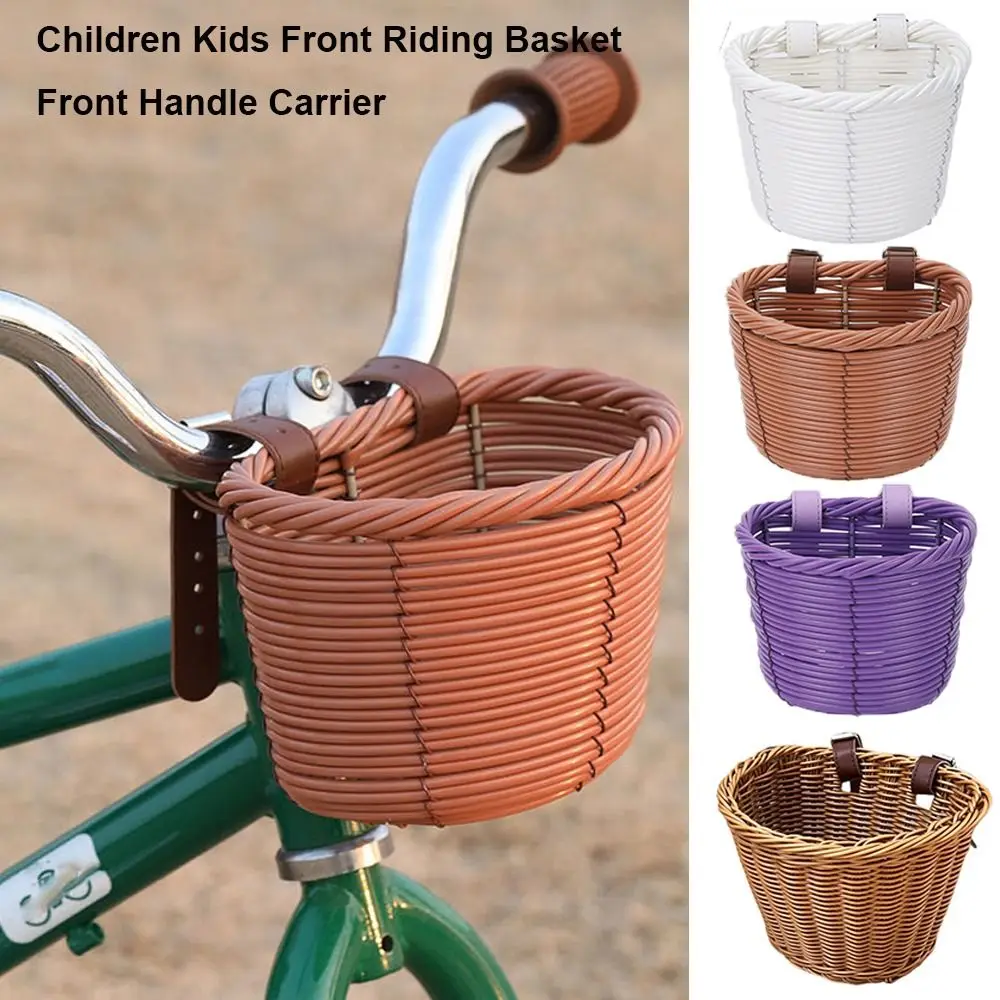 

New Plastic Front Riding Basket 7 Styles Cute Front Handle Carrier Retro Woven Children's Bicycle Scooter Basket