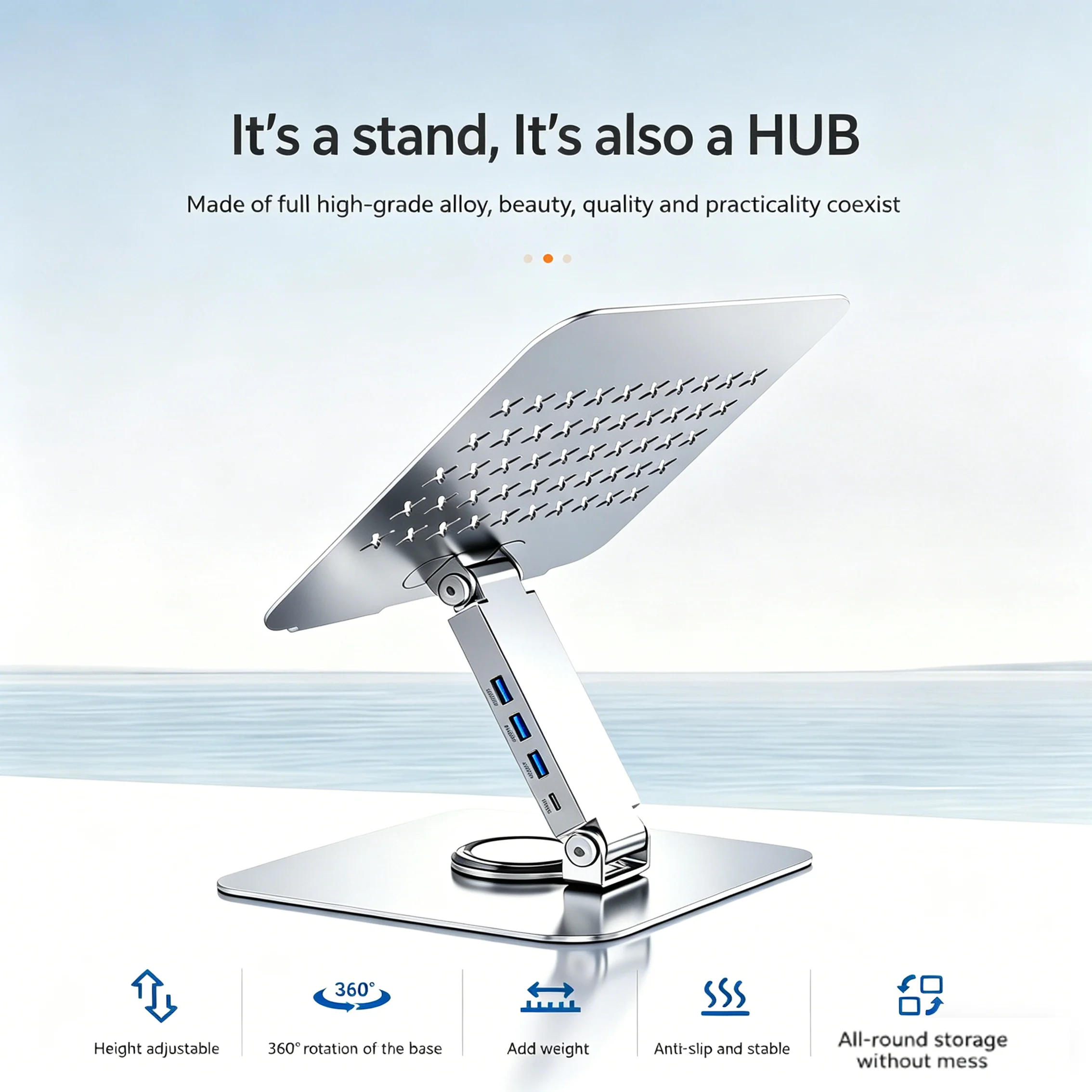Aluminum Alloy Laptop Stand with Docking Station, Foldable, Height-Adjustable, Heat-Dissipating, Rotatable Tablet Stand